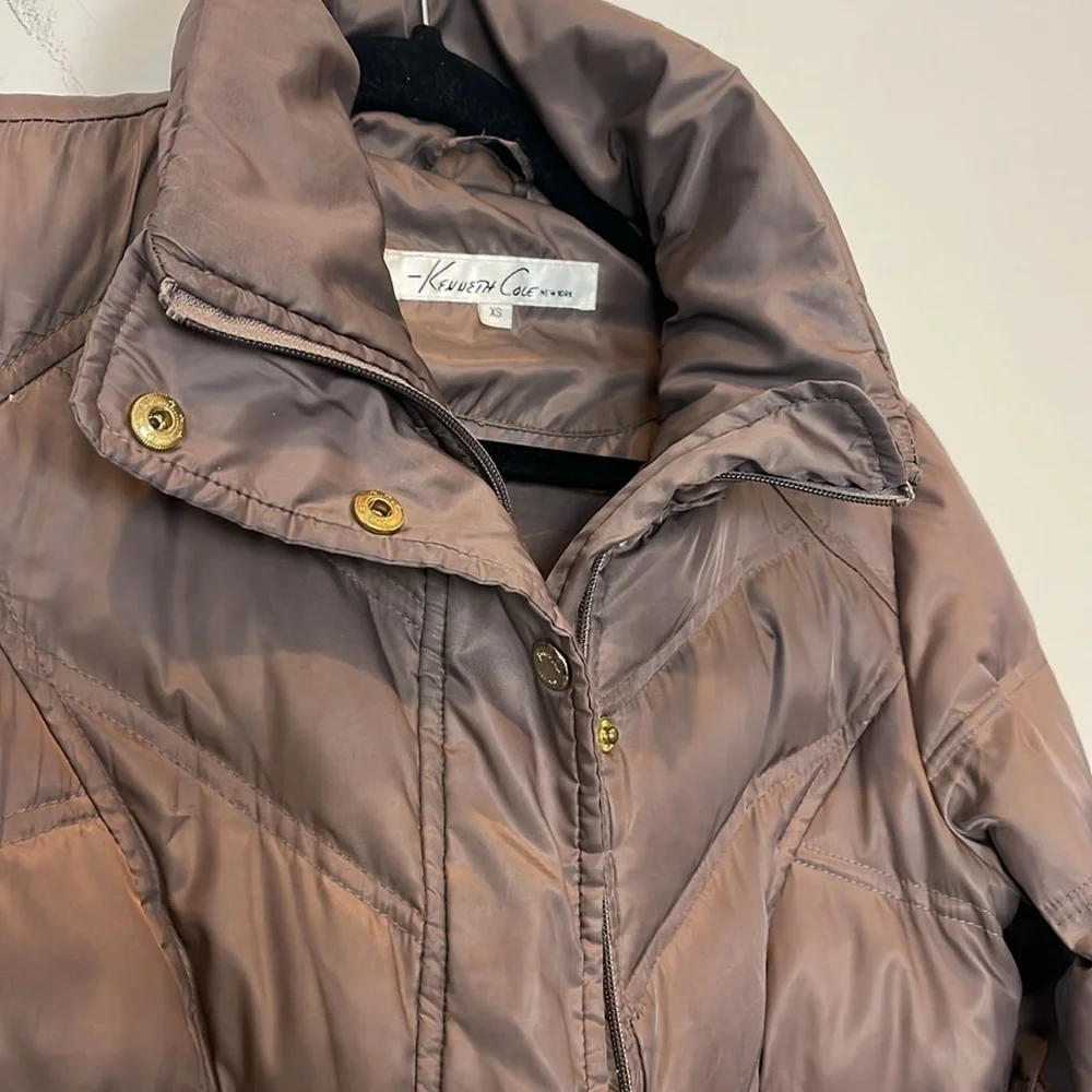Kenneth Cole Size XS Women Down Puffer Coat Winter Jacket Brown Bronze